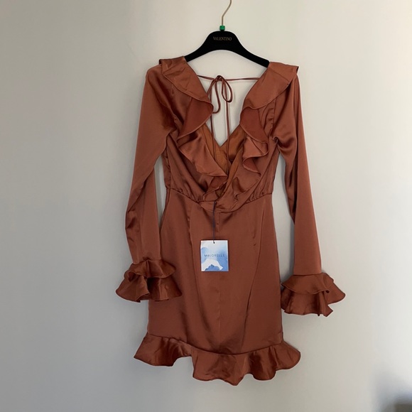MAJORELLE Nelly Mini Dress in Terracotta Brown XS - Picture 11 of 14